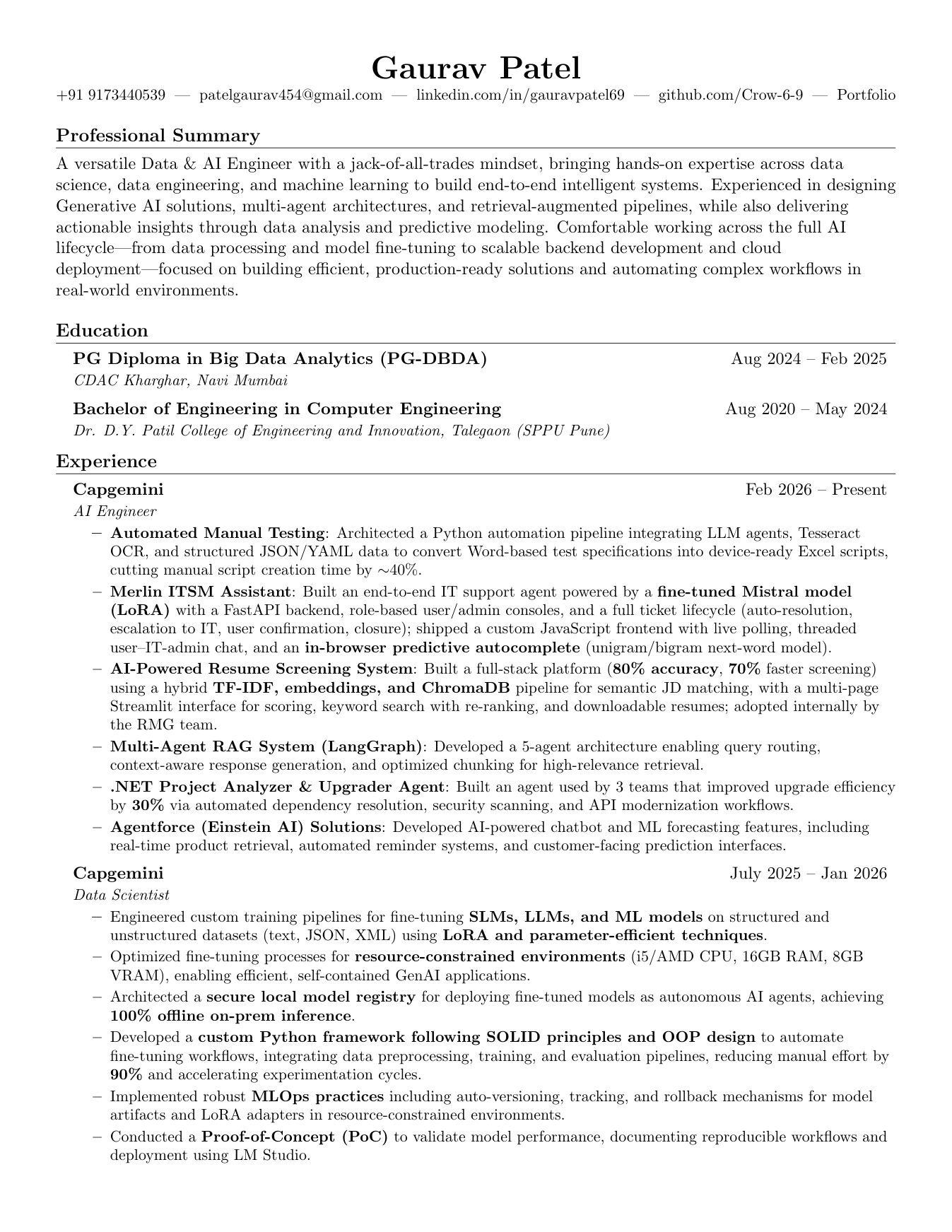 Preview of the first page of Gaurav Patel's resume